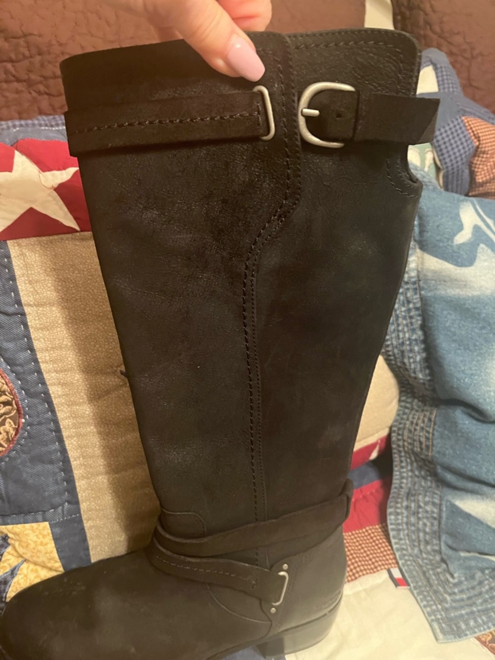 UGG Black Tall Leather Heeled Boots